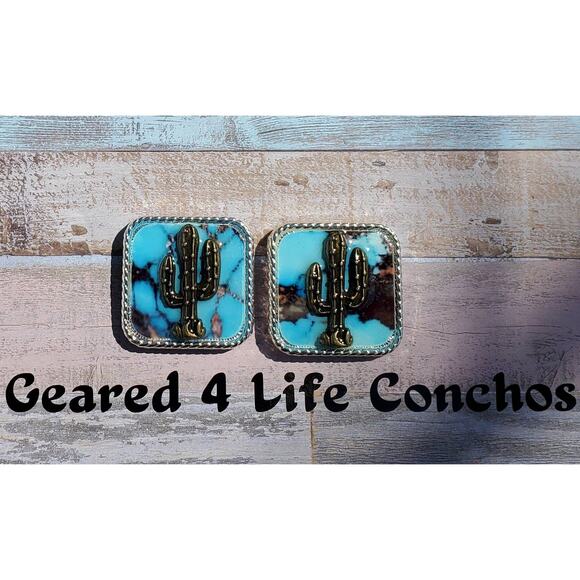 Cactus turquoise pattern conchos,horse tack, custom conchos, screwback concho - Picture 2 of 4